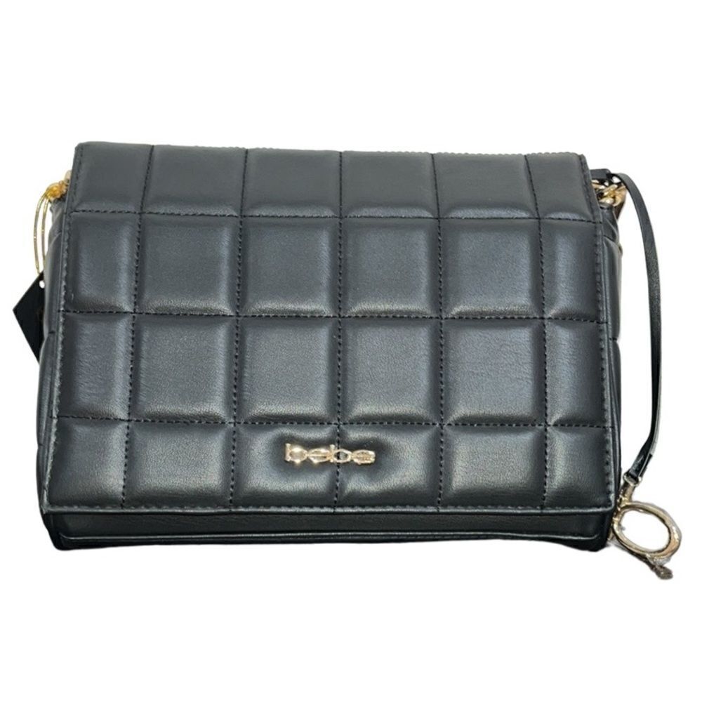 Bebe Black Chica Quilted Faux Leather Crossbody  Bag